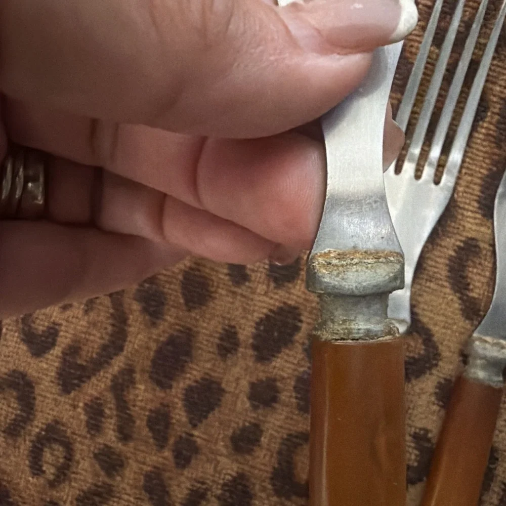 Firth Stainless Steel Bakelite Butterscotch Lot Of 3 Forks Thin‎ Prong VTG
